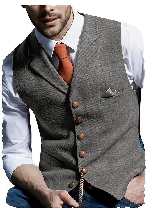 Colete Social em Tweed Herringbone - Slim Fit Premium para Casamentos e Eventos
