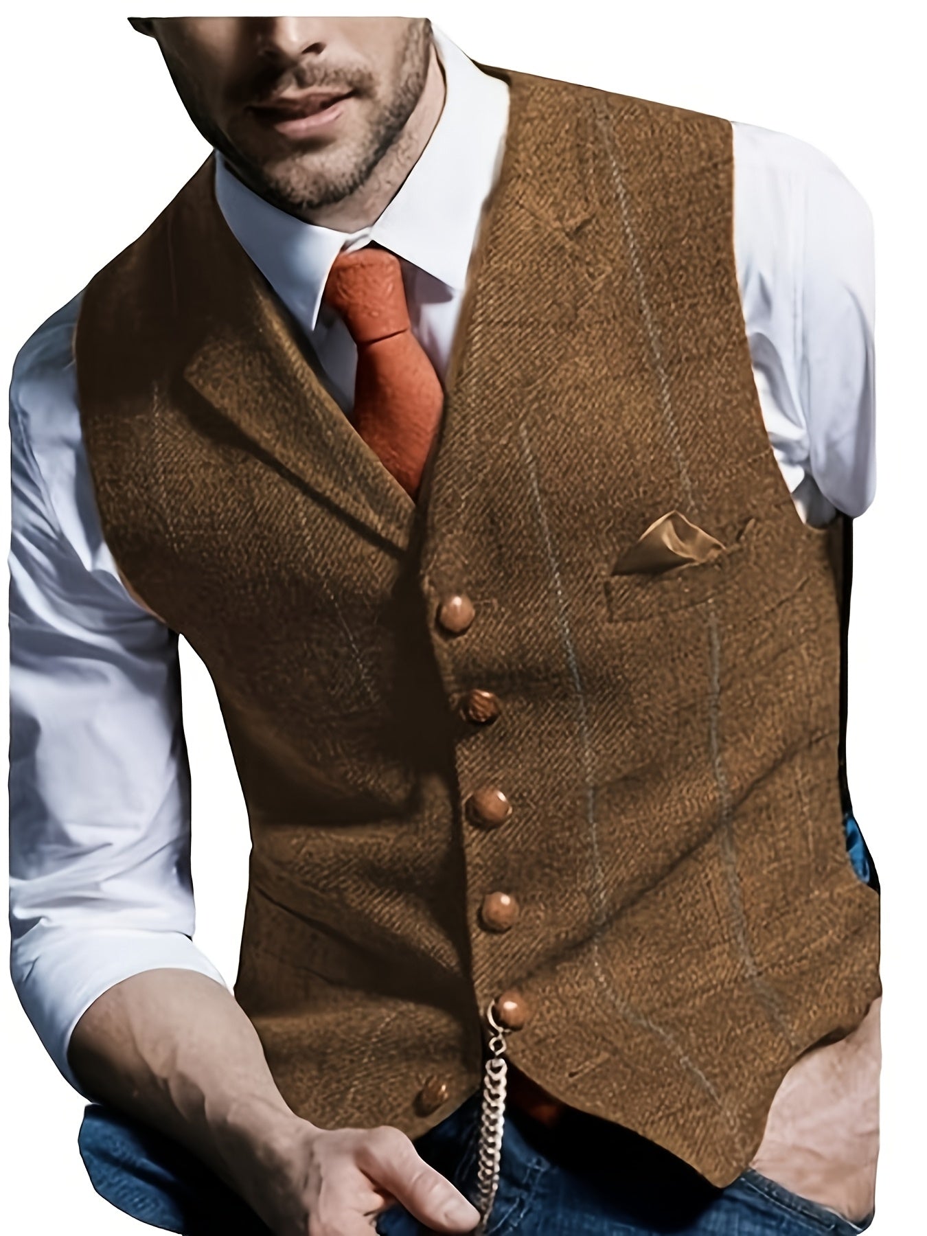 Colete Social em Tweed Herringbone - Slim Fit Premium para Casamentos e Eventos