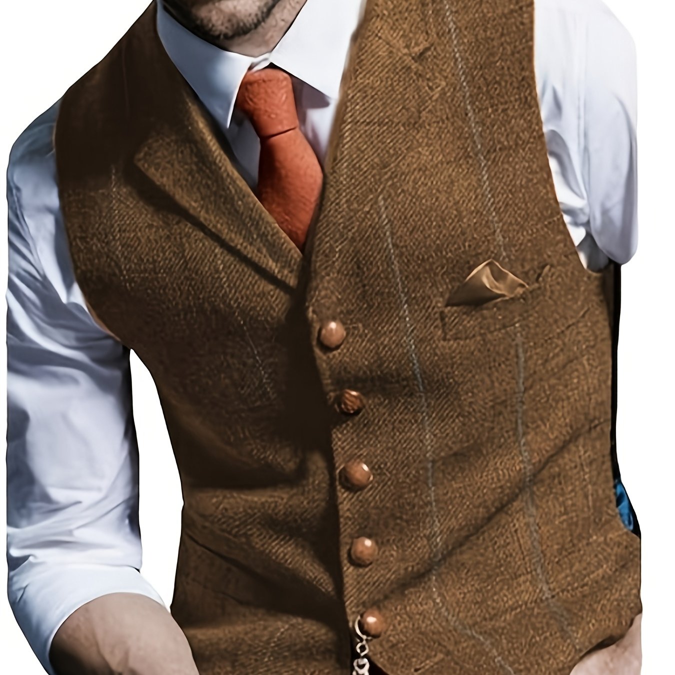 Colete Social em Tweed Herringbone - Slim Fit Premium para Casamentos e Eventos