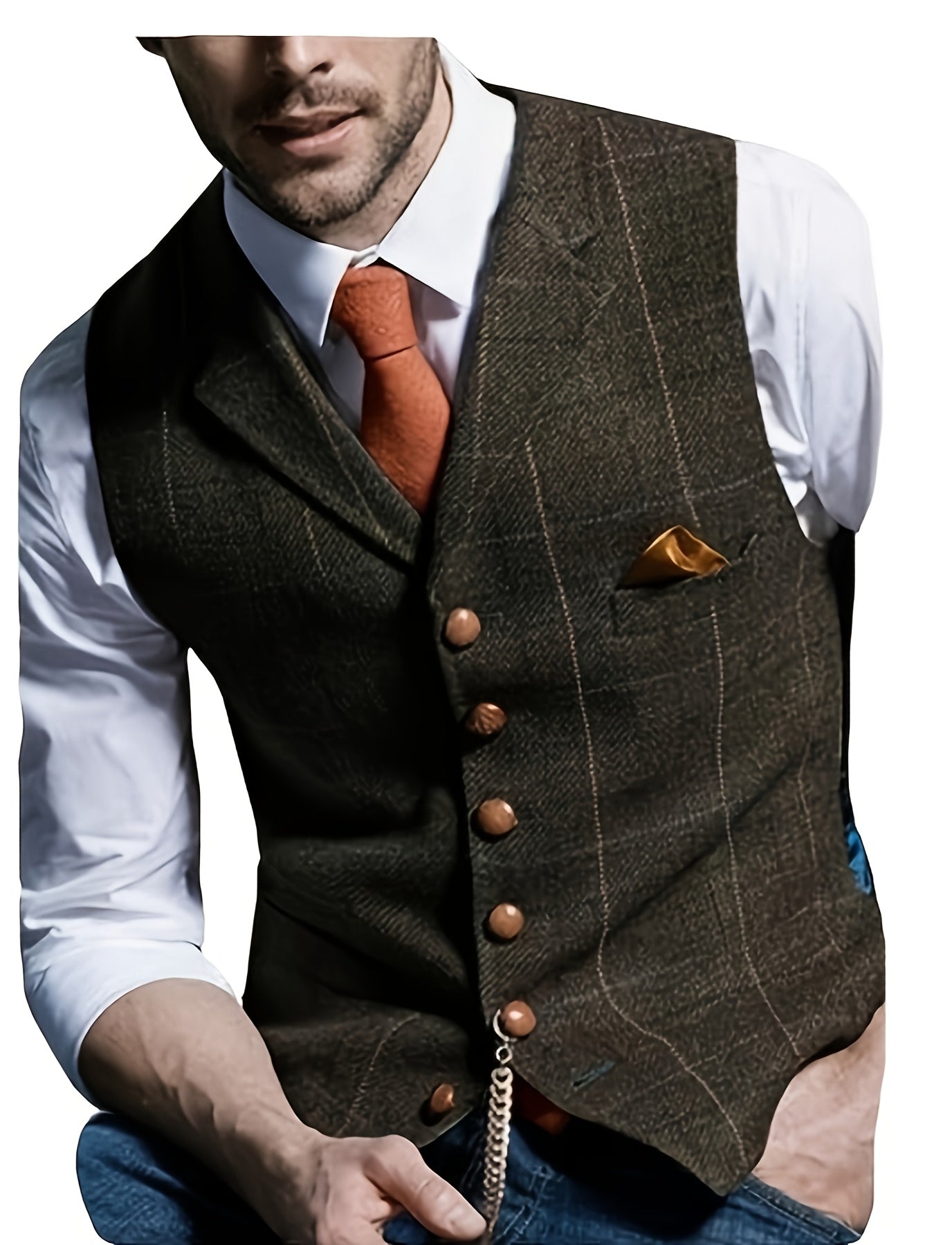 Colete Social em Tweed Herringbone - Slim Fit Premium para Casamentos e Eventos