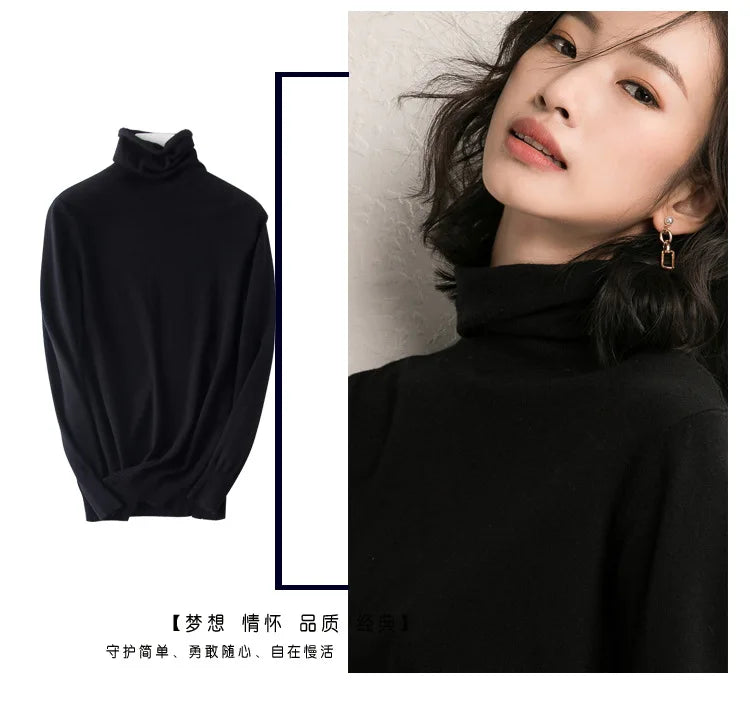 Blusa Gola Alta Slim Yahmandy™ – Tricô Coreano Ajustado Outono/Inverno 2025
