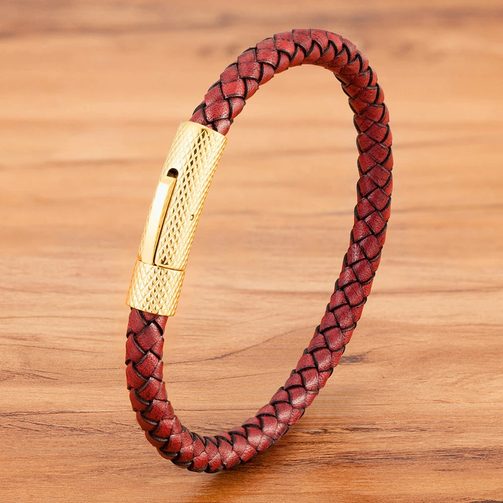 "Pulseira Masculina em Couro e Aço Inoxidável – Estilo Industrial Minimalista"