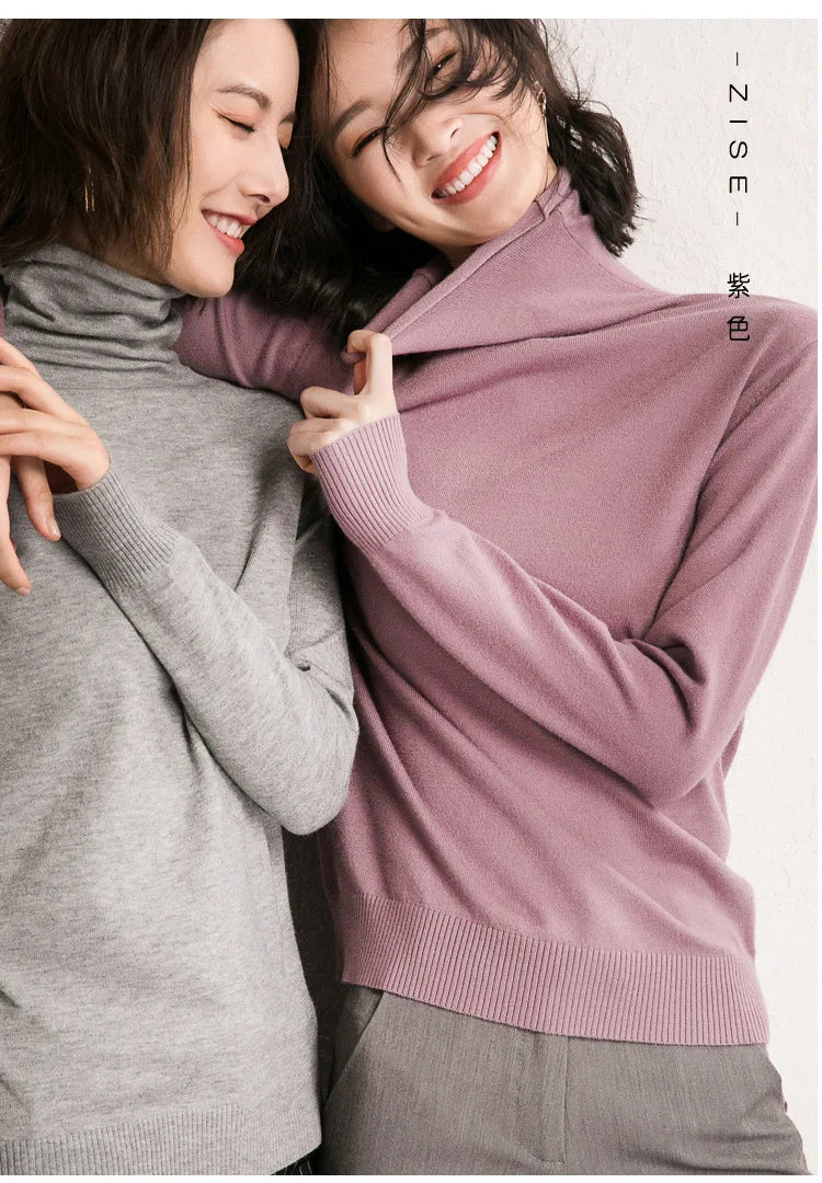 Blusa Gola Alta Slim Yahmandy™ – Tricô Coreano Ajustado Outono/Inverno 2025