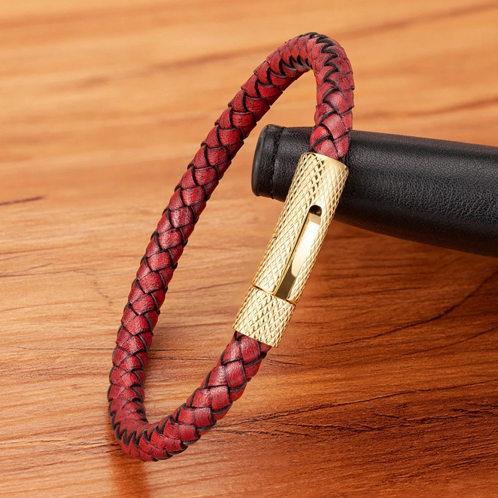 "Pulseira Masculina em Couro e Aço Inoxidável – Estilo Industrial Minimalista"