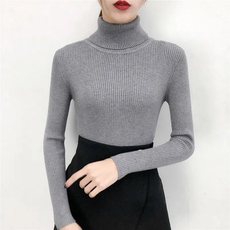 Suéter Lumina™ - Gola Alta Feminino em Tricô Premium com Ajuste Slim e Toque Aveludado
