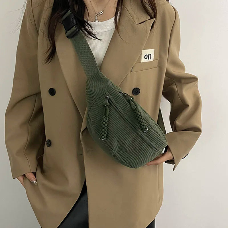 Bolsa Feminina em Veludo Cotelê - Estilo Casual Multifuncional