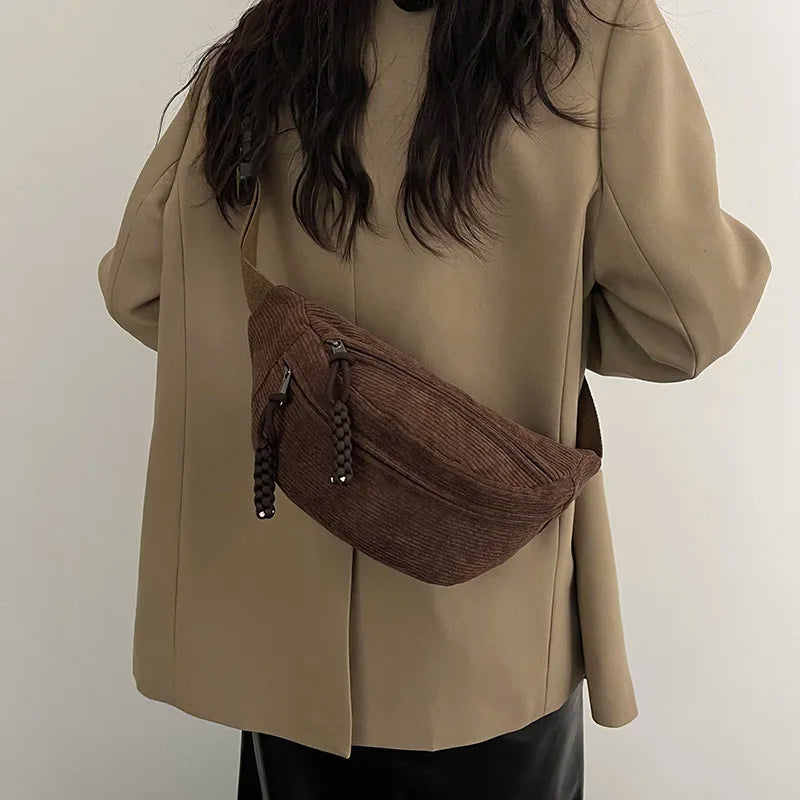 Bolsa Feminina em Veludo Cotelê - Estilo Casual Multifuncional