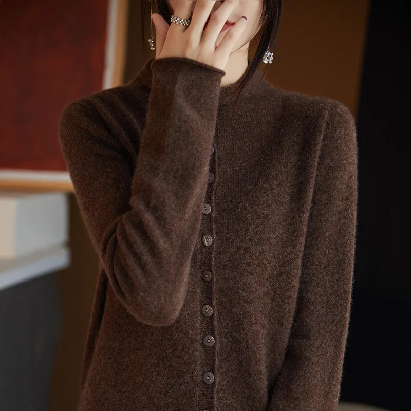 Cardigan Feminino Premium em Lã Australiana – Elegância Francesa para Outono/Inverno