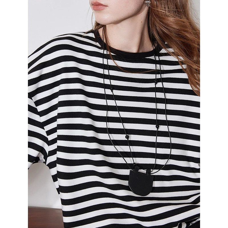 Blusa de Manga Longa Listrada - Estilo Americano Casual para Outono/Inverno