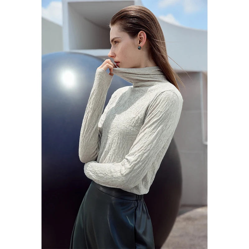 Suéter Feminino Minimalista 2025 - Gola Alta, Manga Longa, Ajuste Slim