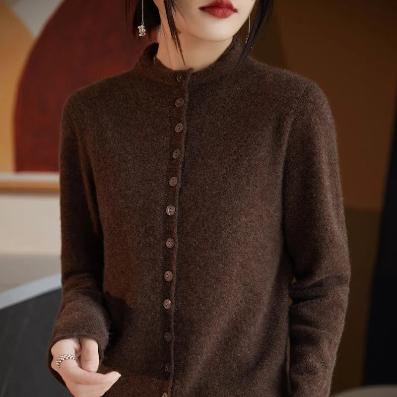 Cardigan Feminino Premium em Lã Australiana – Elegância Francesa para Outono/Inverno