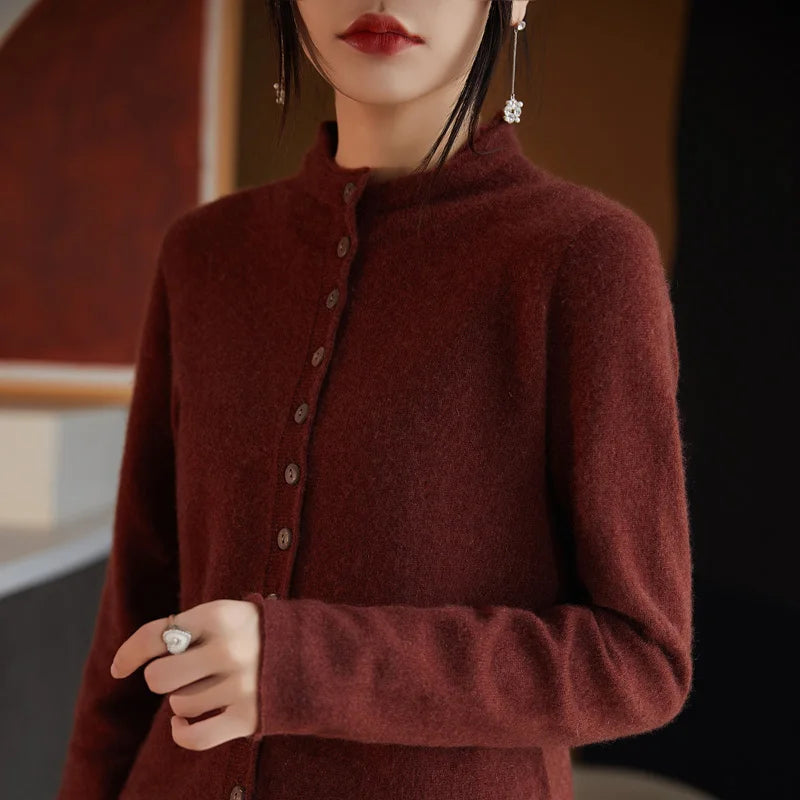 Cardigan Feminino Premium em Lã Australiana – Elegância Francesa para Outono/Inverno