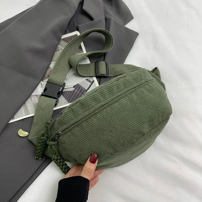 Bolsa Feminina em Veludo Cotelê - Estilo Casual Multifuncional