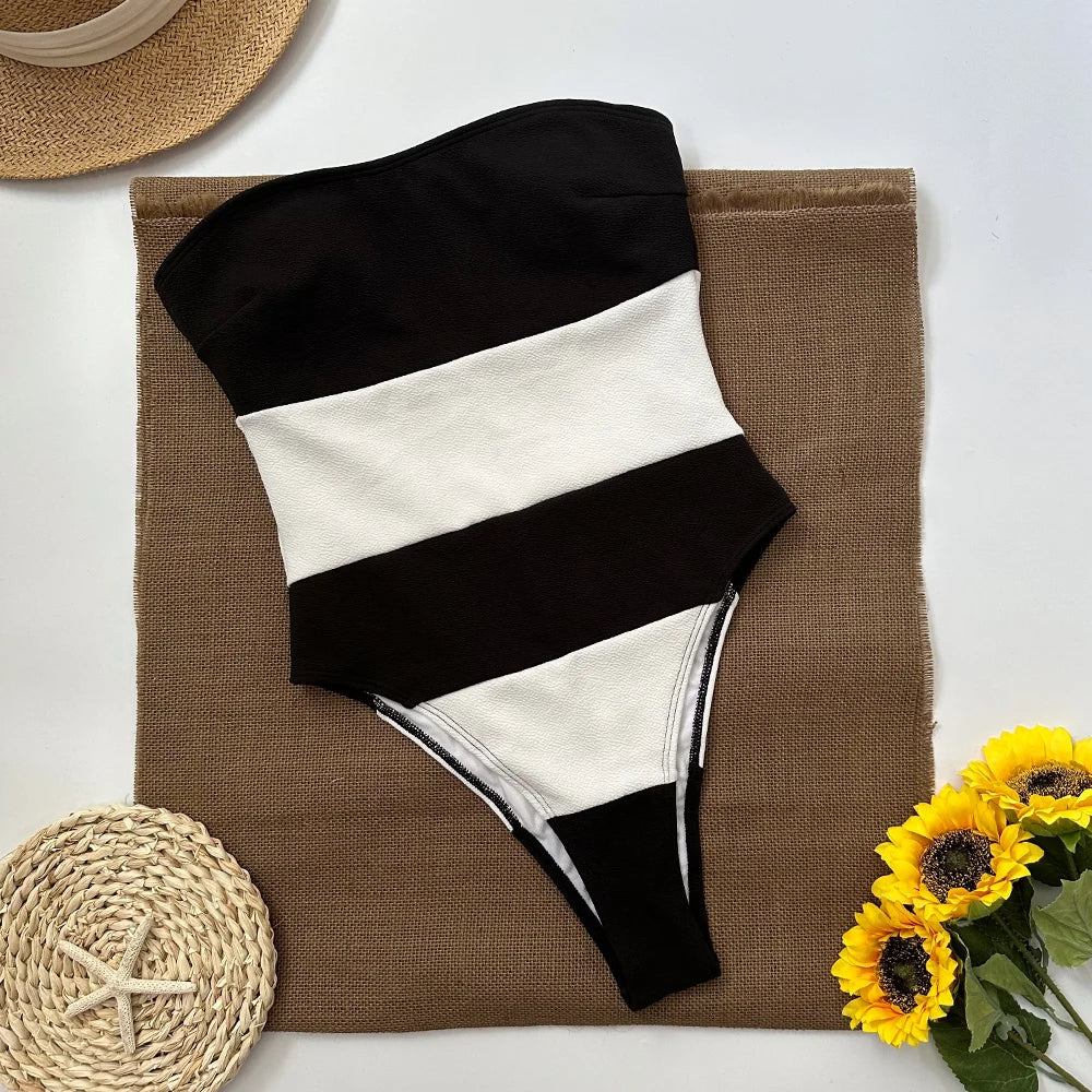 Biquíni Monokini Elegant Wave™ – Bandeau Sem Alças com Design Fashion Week e Ajuste Premium