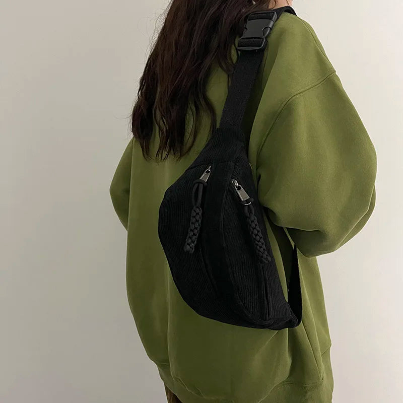 Bolsa Feminina em Veludo Cotelê - Estilo Casual Multifuncional