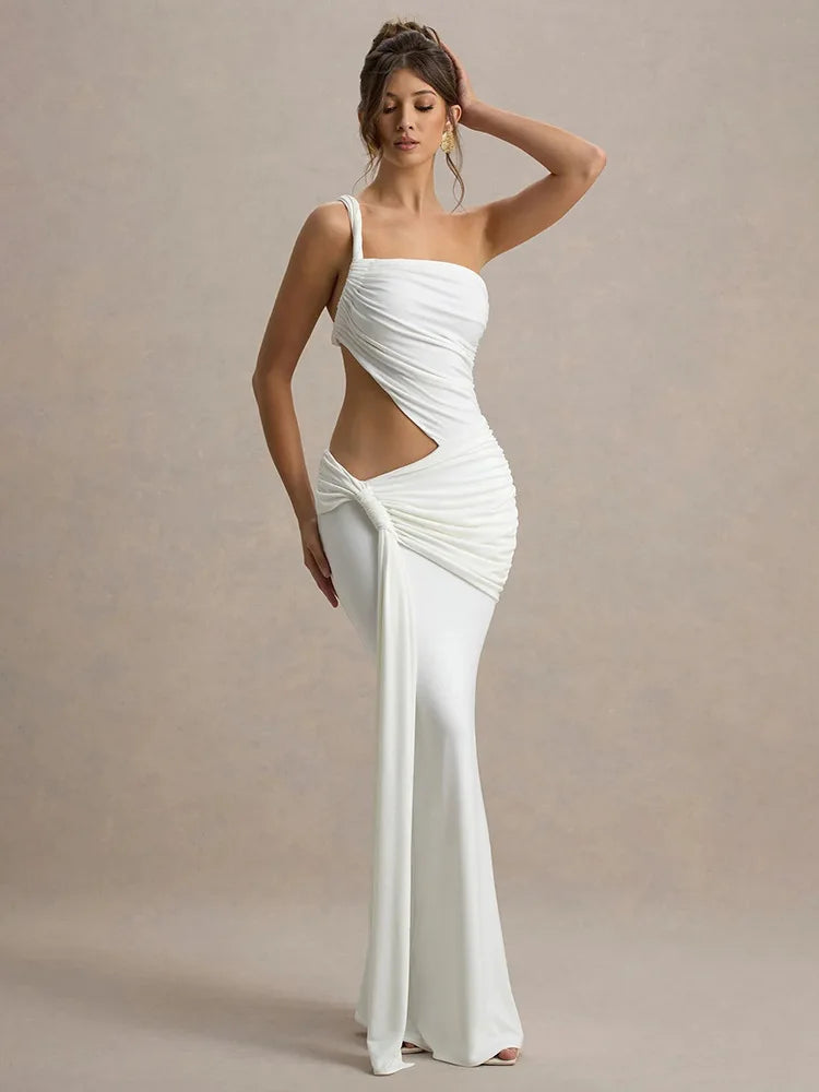 Vestido Longo Draped Éclipse – Elegância Escultural