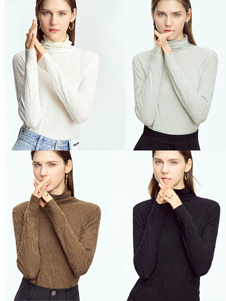 Suéter Feminino Minimalista 2025 - Gola Alta, Manga Longa, Ajuste Slim