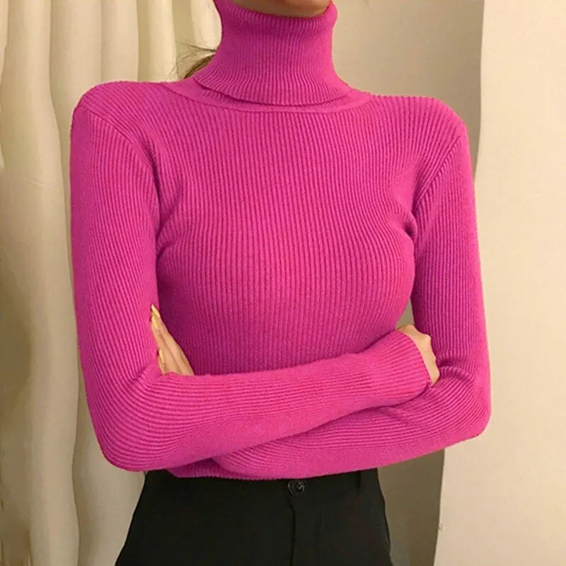 Suéter Lumina™ - Gola Alta Feminino em Tricô Premium com Ajuste Slim e Toque Aveludado