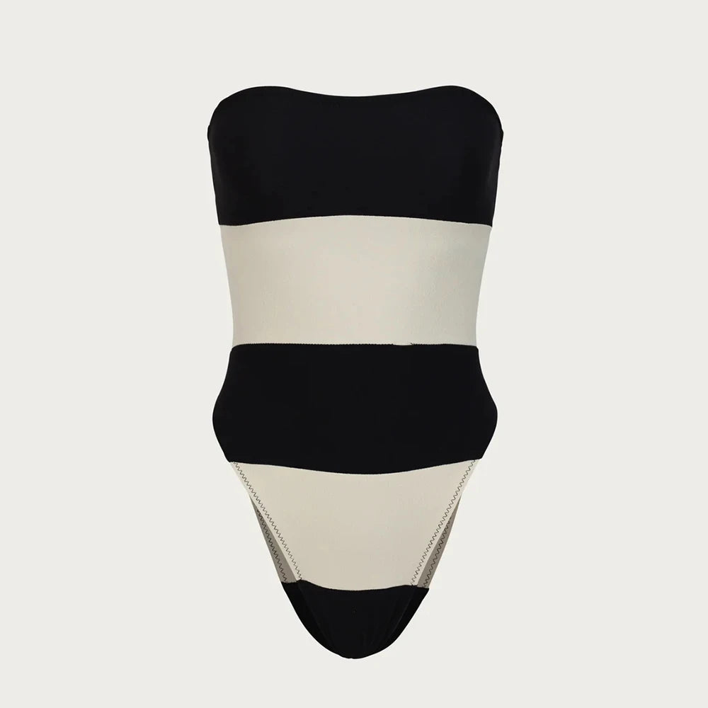 Biquíni Monokini Elegant Wave™ – Bandeau Sem Alças com Design Fashion Week e Ajuste Premium