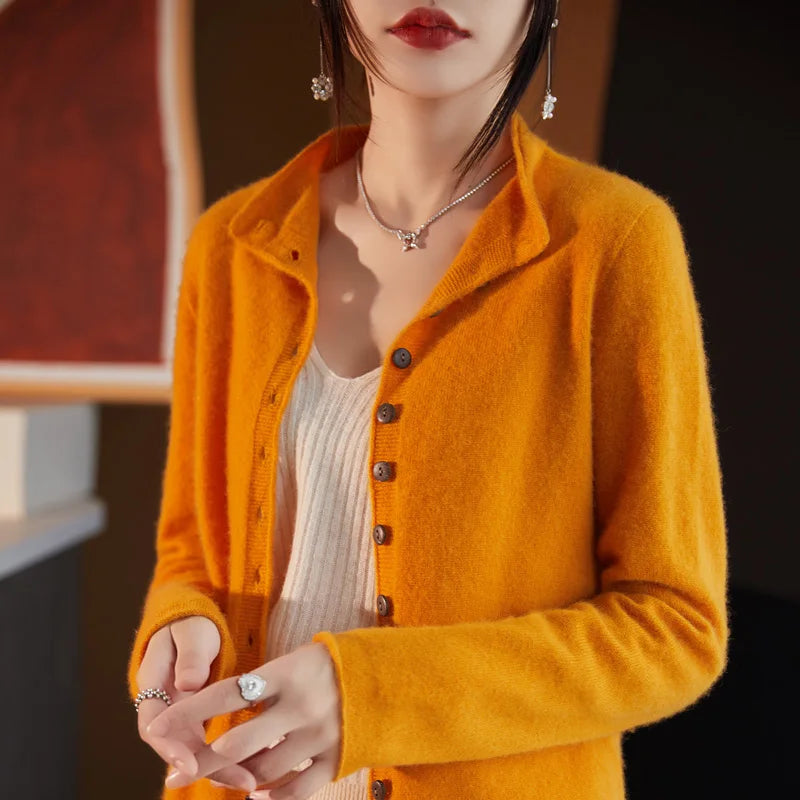 Cardigan Feminino Premium em Lã Australiana – Elegância Francesa para Outono/Inverno