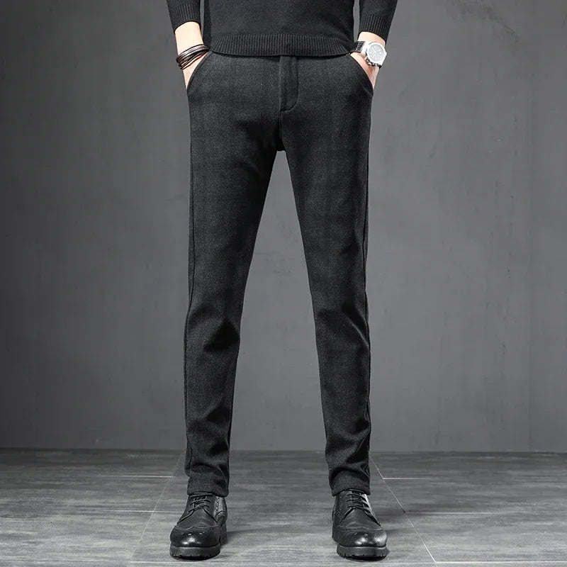 Calça Masculina em Tecido Macio - Estilo Coreano Casual para Outono e Primavera - Slim Fit Reto com Elastano