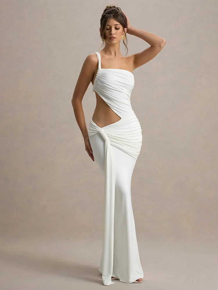Vestido Longo Draped Éclipse – Elegância Escultural