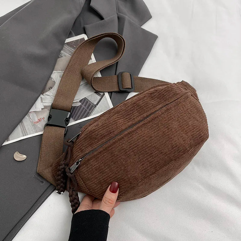 Bolsa Feminina em Veludo Cotelê - Estilo Casual Multifuncional