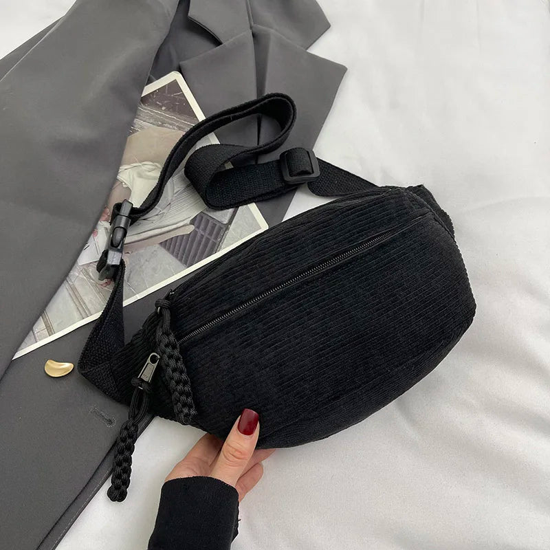 Bolsa Feminina em Veludo Cotelê - Estilo Casual Multifuncional