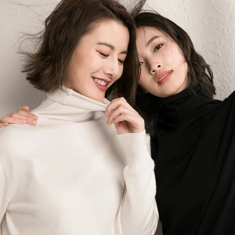 Blusa Gola Alta Slim Yahmandy™ – Tricô Coreano Ajustado Outono/Inverno 2025