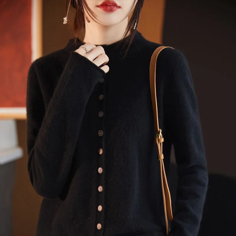 Cardigan Feminino Premium em Lã Australiana – Elegância Francesa para Outono/Inverno