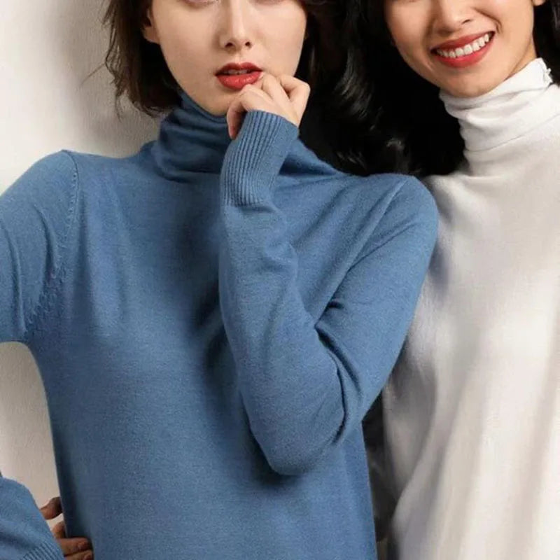 Blusa Gola Alta Slim Yahmandy™ – Tricô Coreano Ajustado Outono/Inverno 2025