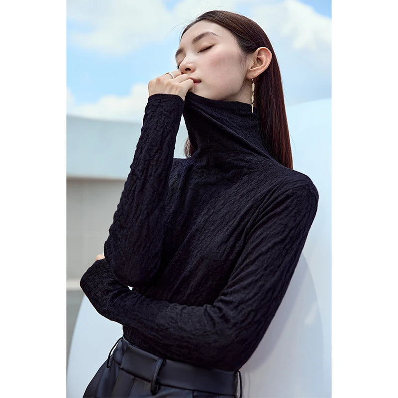 Suéter Feminino Minimalista 2025 - Gola Alta, Manga Longa, Ajuste Slim