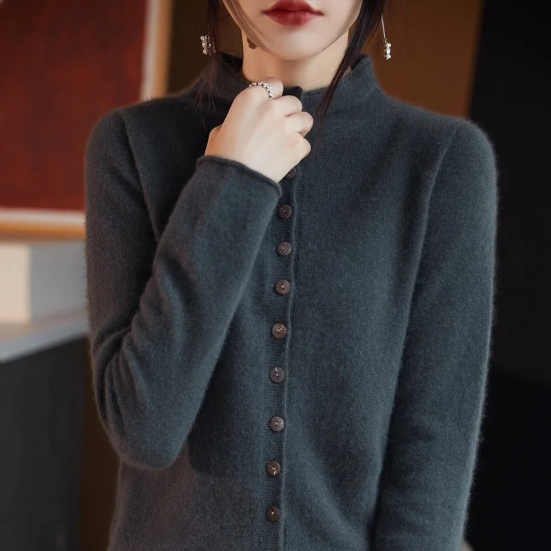 Cardigan Feminino Premium em Lã Australiana – Elegância Francesa para Outono/Inverno