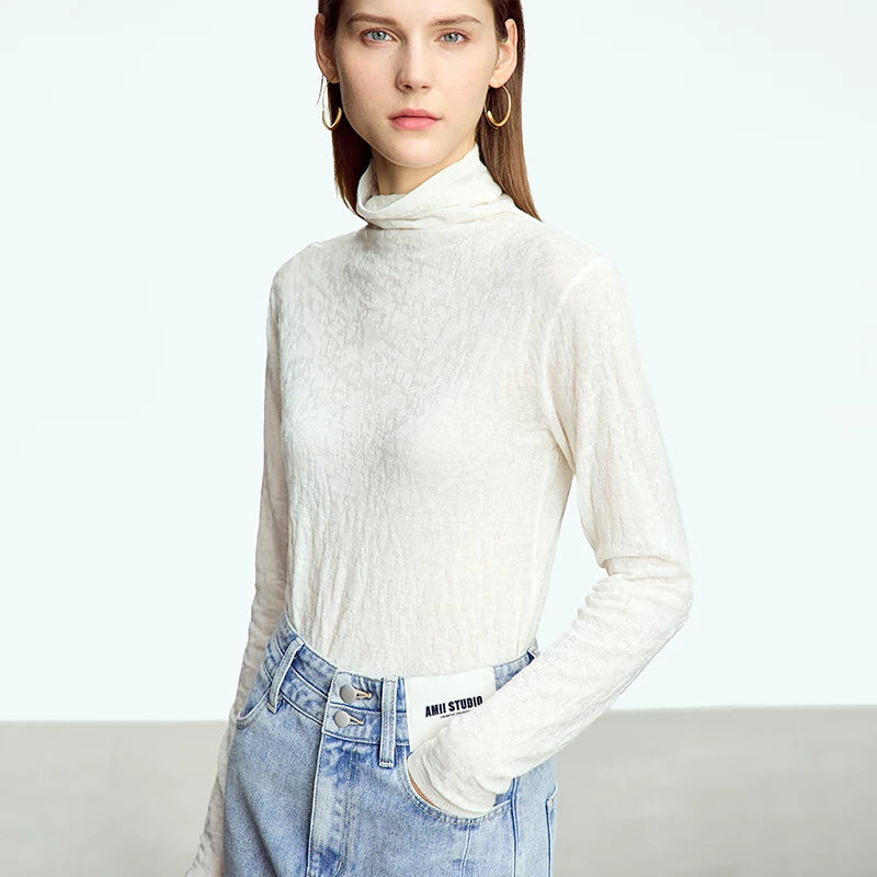 Suéter Feminino Minimalista 2025 - Gola Alta, Manga Longa, Ajuste Slim