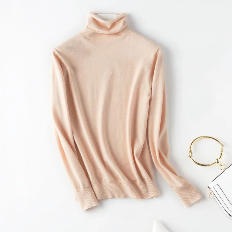 Blusa Gola Alta Slim Yahmandy™ – Tricô Coreano Ajustado Outono/Inverno 2025