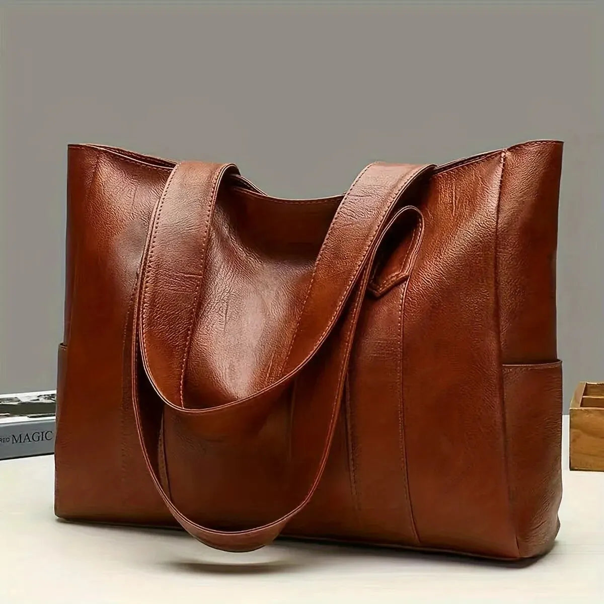 Vintage Majestic - Bolsa Tote Retrô em PU Vegano
