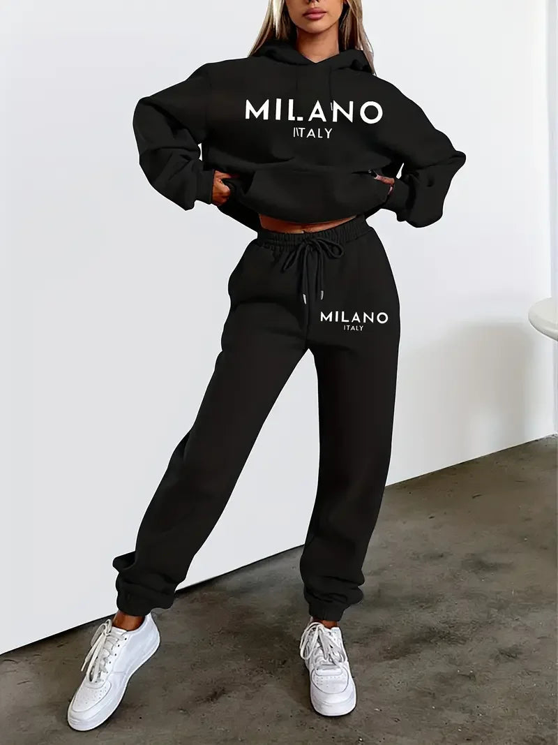 Conjunto Feminino Milano - Moletom com Estampa e Calça de Malha | Conforto Premium | Streetwear Casual