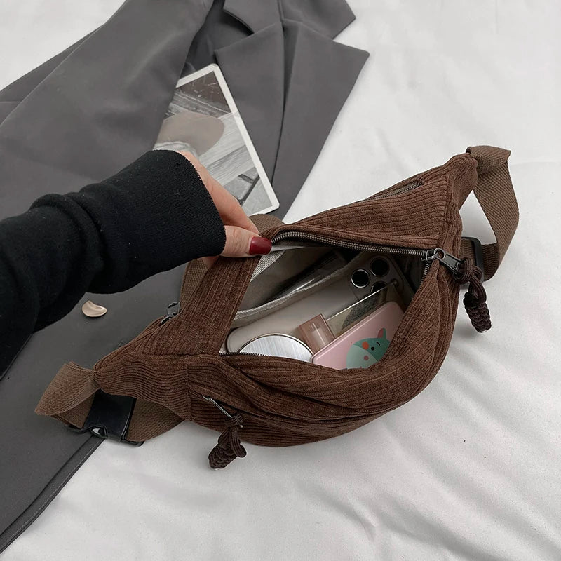 Bolsa Feminina em Veludo Cotelê - Estilo Casual Multifuncional