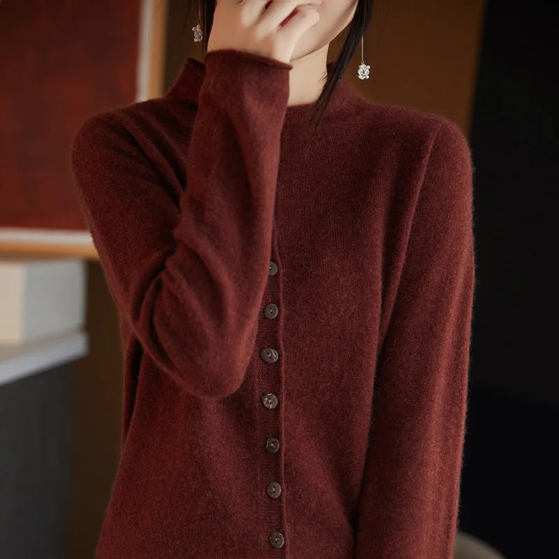 Cardigan Feminino Premium em Lã Australiana – Elegância Francesa para Outono/Inverno