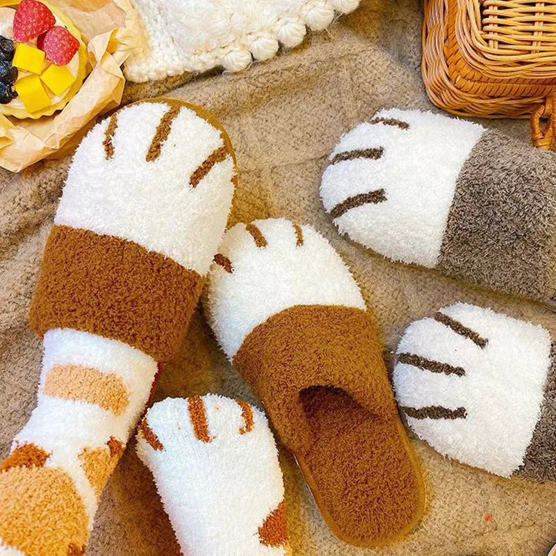 Chinelos de Inverno Peludos - Conforto Premium com Design de Patinhas de Gato