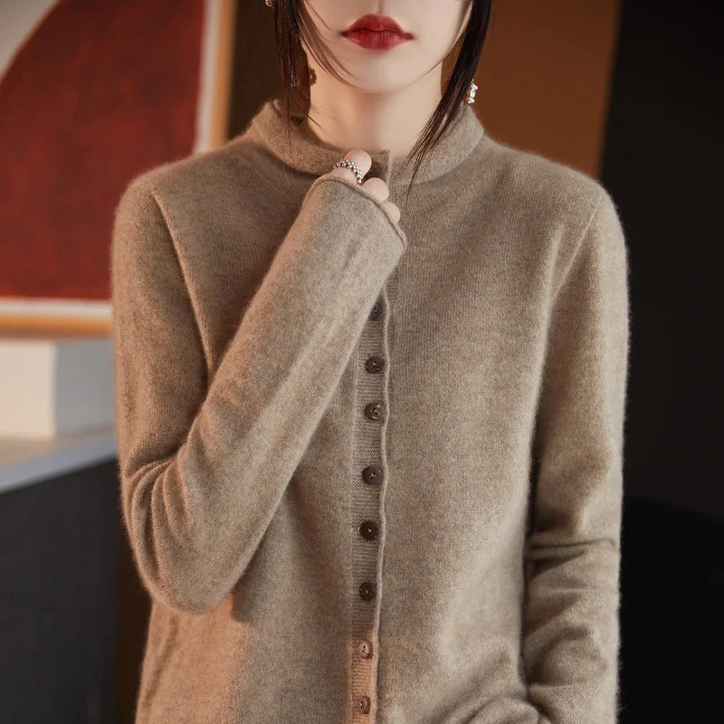 Cardigan Feminino Premium em Lã Australiana – Elegância Francesa para Outono/Inverno