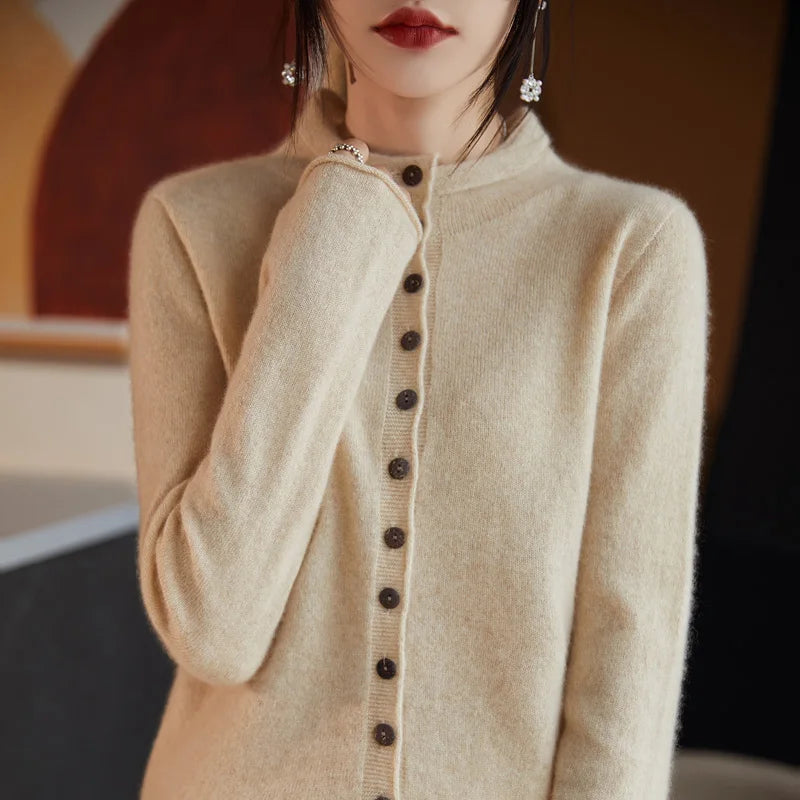 Cardigan Feminino Premium em Lã Australiana – Elegância Francesa para Outono/Inverno