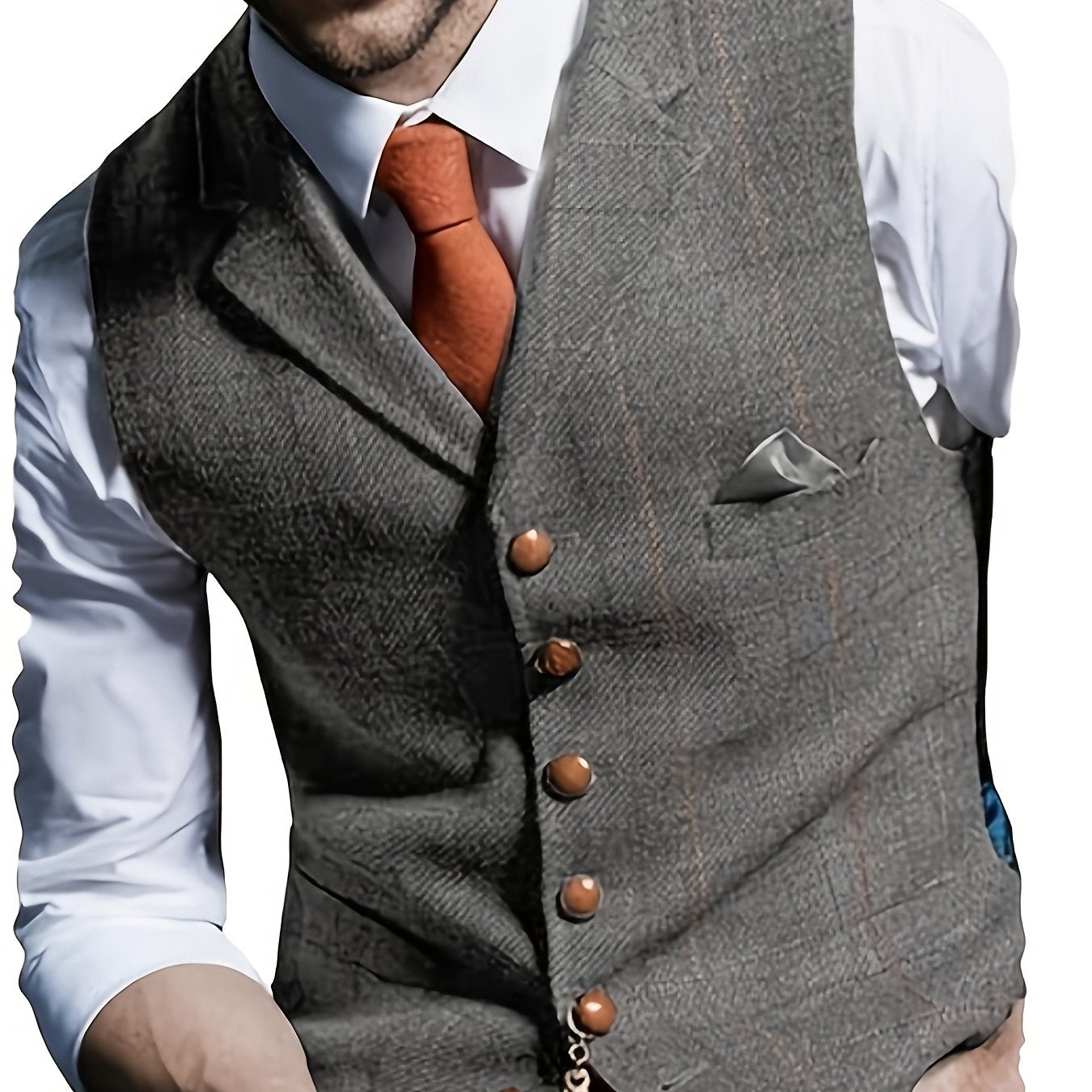 Colete Social em Tweed Herringbone - Slim Fit Premium para Casamentos e Eventos