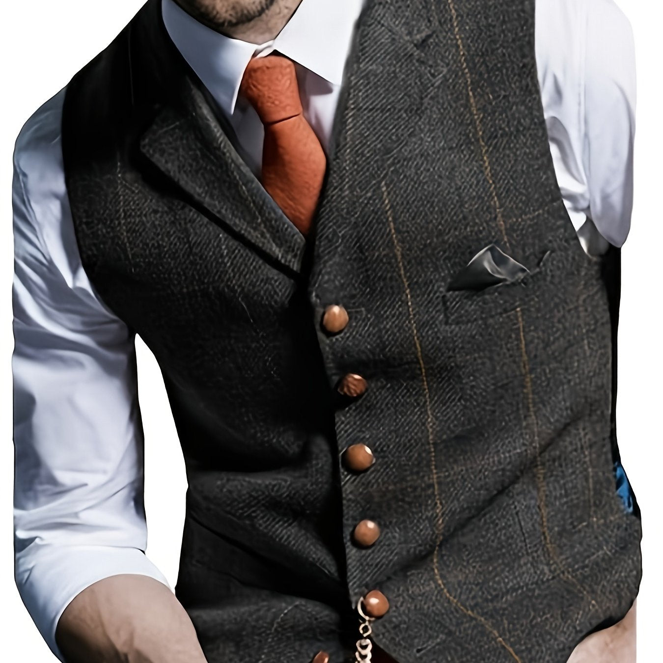 Colete Social em Tweed Herringbone - Slim Fit Premium para Casamentos e Eventos