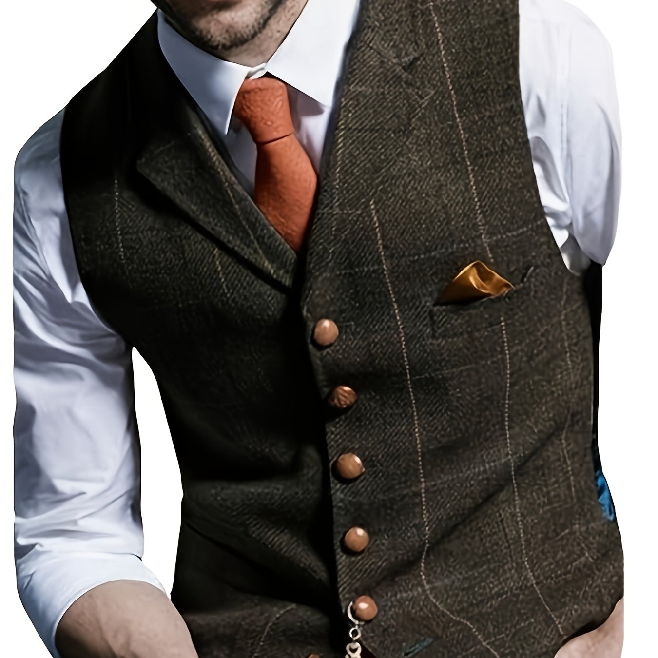 Colete Social em Tweed Herringbone - Slim Fit Premium para Casamentos e Eventos