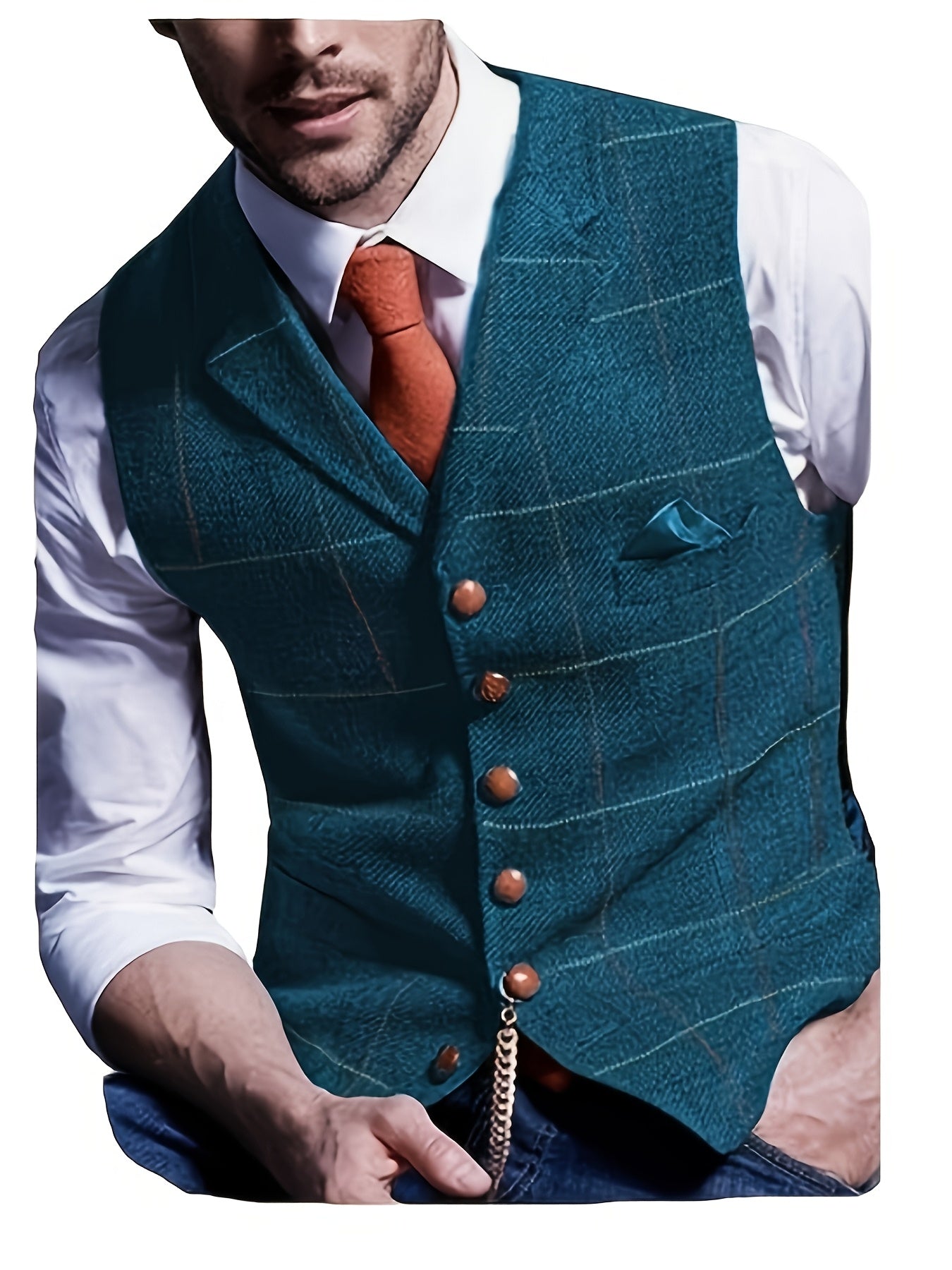 Colete Social em Tweed Herringbone - Slim Fit Premium para Casamentos e Eventos