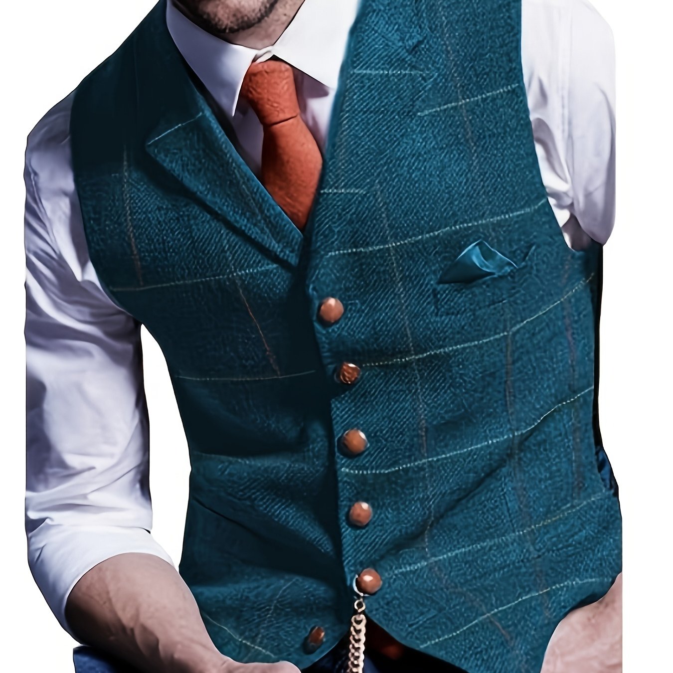 Colete Social em Tweed Herringbone - Slim Fit Premium para Casamentos e Eventos