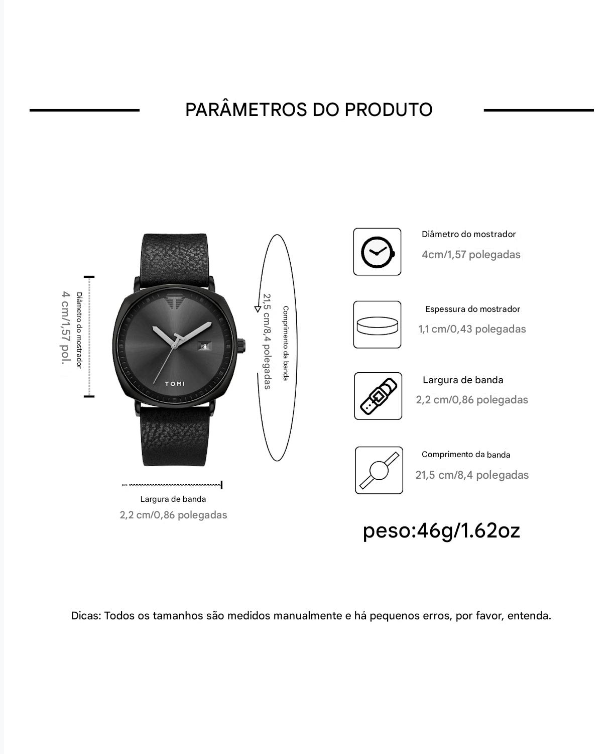Relógio Minimalista Masculino TOMI – Design Moderno com Calendário