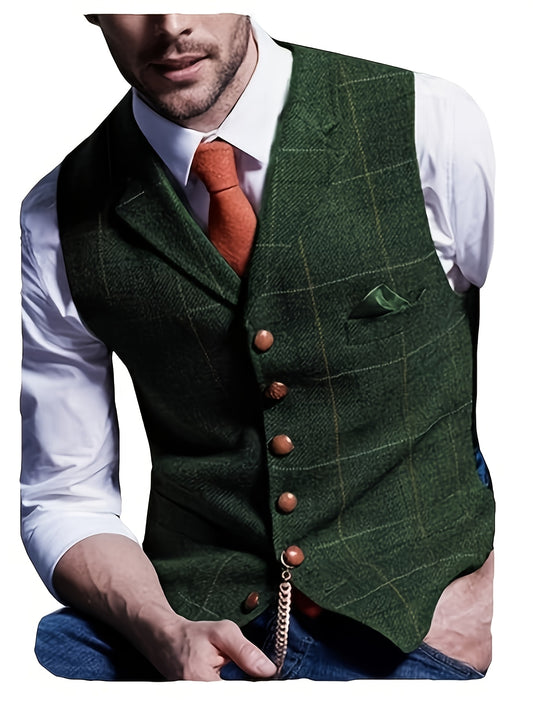 Colete Social em Tweed Herringbone - Slim Fit Premium para Casamentos e Eventos