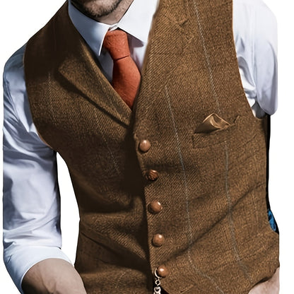 Colete Social em Tweed Herringbone - Slim Fit Premium para Casamentos e Eventos